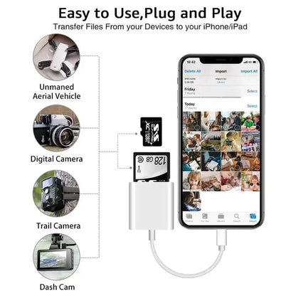 2-in-1 Lightning Flash Card Reader TF Reader 2-in1 Slot for iPhone/iPad, Suitable for Memory Card/Mini SD Card Adapter Pi-Mart