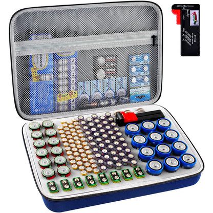 Battery Organizer Case With Tester Holds 150+ AA AAA 9V C D Lithium Button Batteries Hard Shell For Home Garage Batteries Pi-Mart