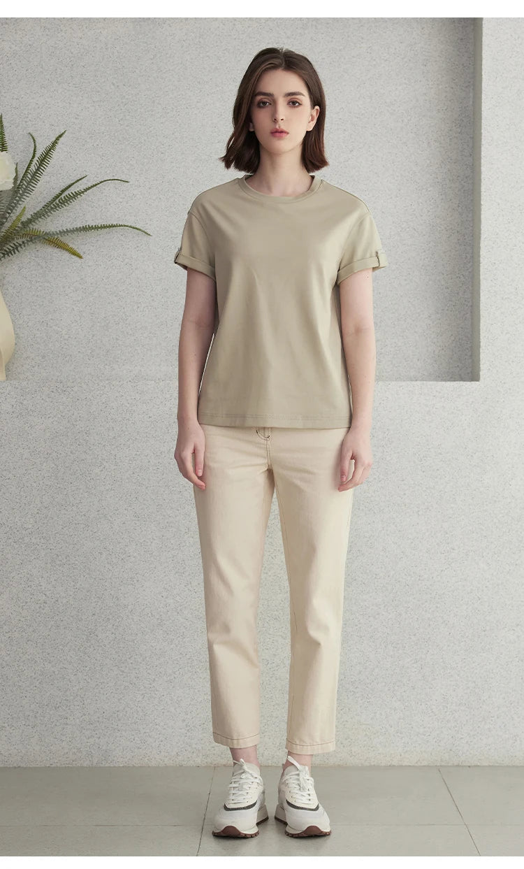 K2123L Summer Short Sleeved Clothes Premium Luxury Women's Clothing Combed Cotton Tshirts pima cotton Tee Shirt NovaCart