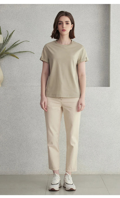 K2123L Summer Short Sleeved Clothes Premium Luxury Women's Clothing Combed Cotton Tshirts pima cotton Tee Shirt NovaCart