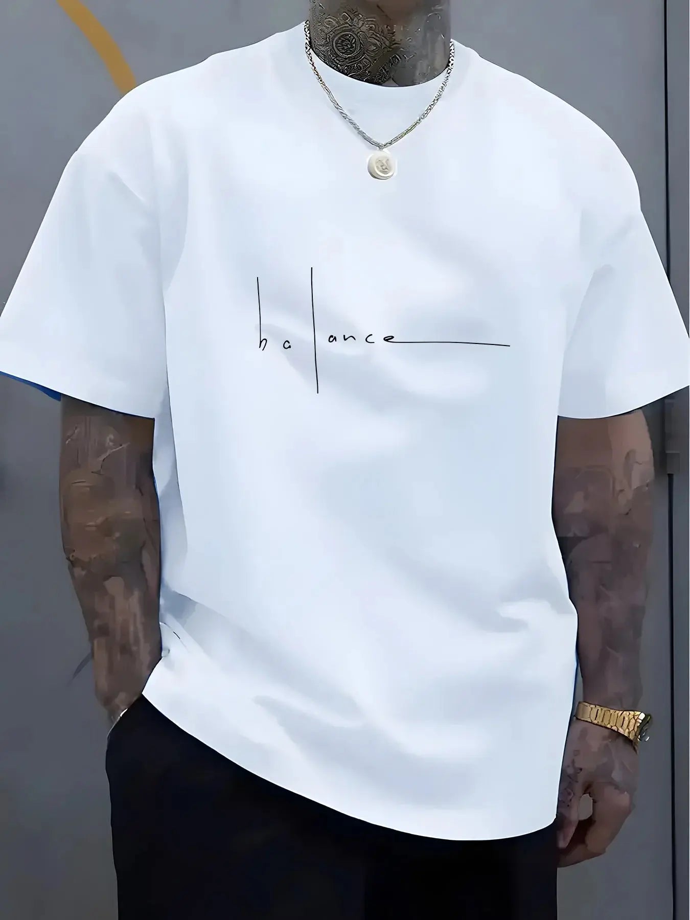 Men's summer 100% pure cotton fashionable casual sports loose trend balance letter print round neck short sleeved T-shirt top NovaCart