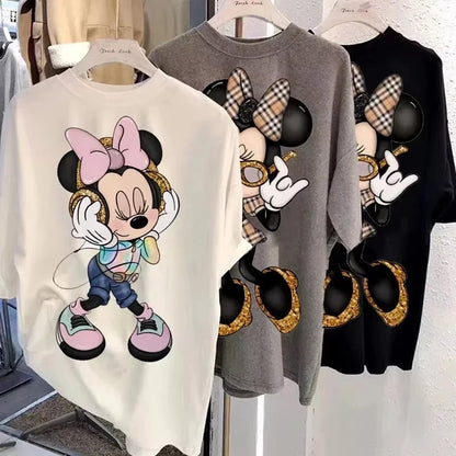 Disney New Minnie Kawaii Fun Women's Printed T-shirt Fashion Summer Cartoon Minnie Top Y2K Women's Extra Large Cotton T-shirt NovaCart
