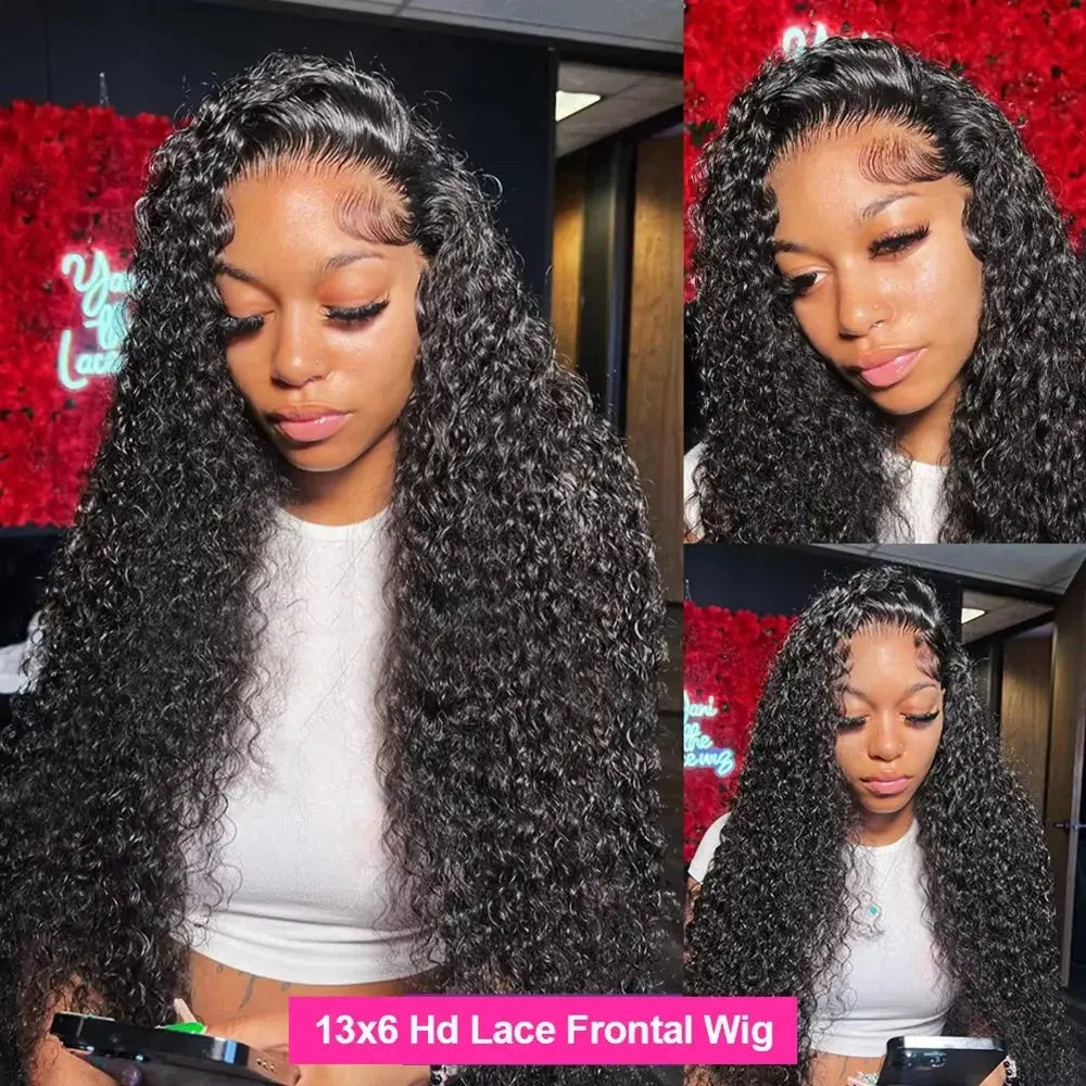 13x6 Glueless 250 Density Brazilian Deep Wave Curly HD Lace Frontal 100% Human Hair Wig For Women Preplucked Best Hair Water Wig NovaCart
