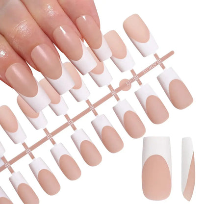 120Pcs Medium Long Square Acrylic French Fake Nails Full Cover Wearable French Press on Nails for Women Mixed Size False Nails NovaCart