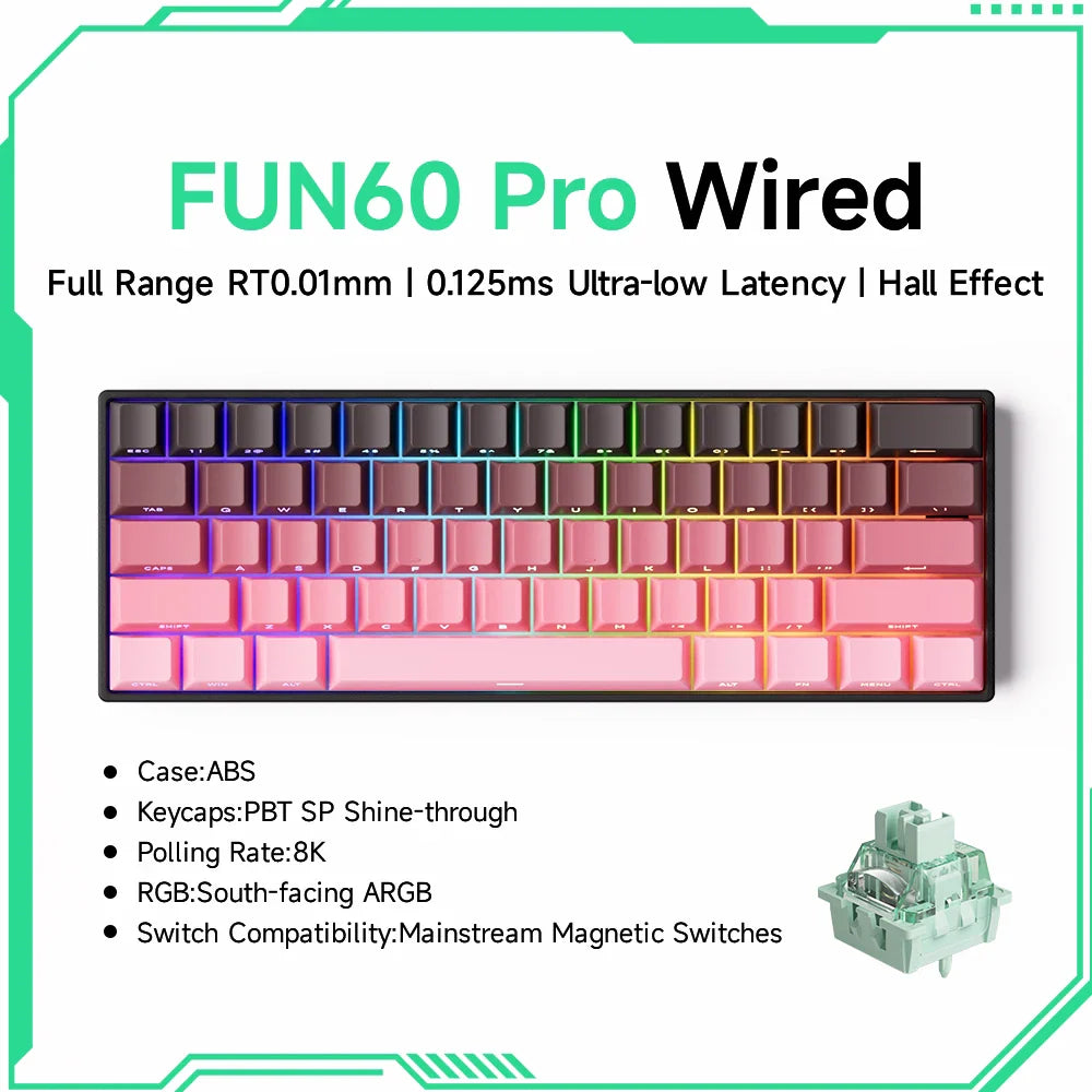 Akko MonsGeek FUN60 Mechanical Keyboard Magnetic Switch 60% Gaming Keyboards Rapid Trigger 0.01mm 8K ARGB HE/TMR Custom Keyboard Pi-Mart