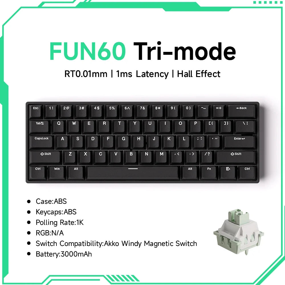 Akko MonsGeek FUN60 Mechanical Keyboard Magnetic Switch 60% Gaming Keyboards Rapid Trigger 0.01mm 8K ARGB HE/TMR Custom Keyboard Pi-Mart