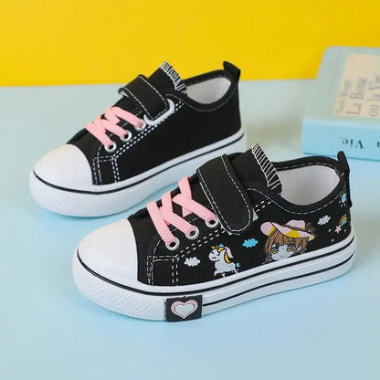 Children's  New Spring Canvas Shoes Cartoon Graffiti Children's Casual Shoes for Girls Comfort Fashion Kids Flat Tennis Sneakers NovaCart