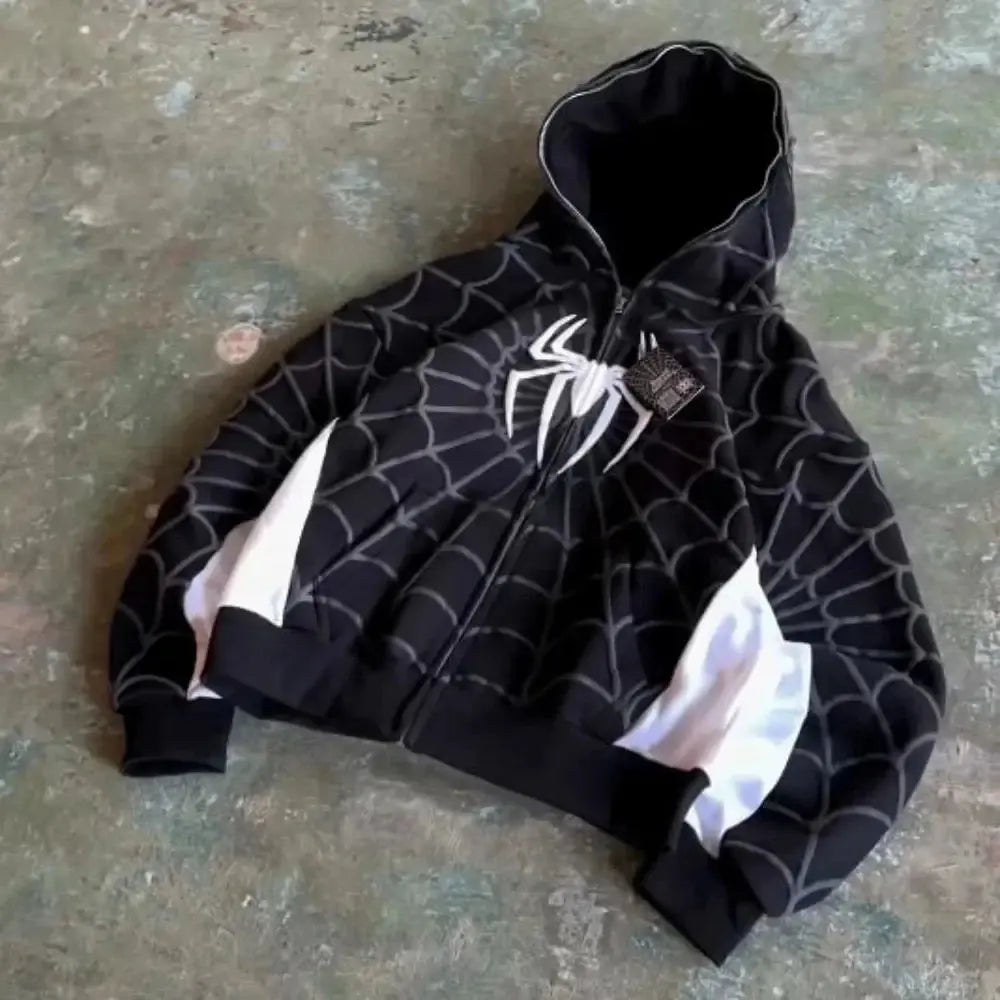 Y2k Retro Gothic America Spider Foaming 3d Print Hoodies Fashion Oversized Loose Full Zipper Hoodie Men Jacket Street Sweatshirt NovaCart