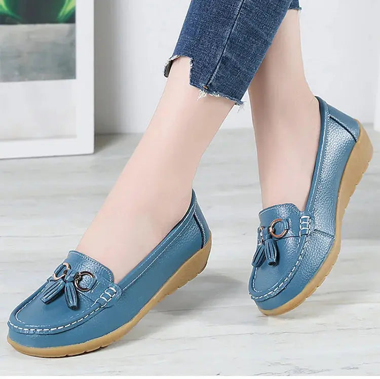 Women's Loafers White Shoes For Woman Genuine Leather Flats And Loafers Slip On Comfortable Woman Shoes Leather Women Moccasins NovaCart