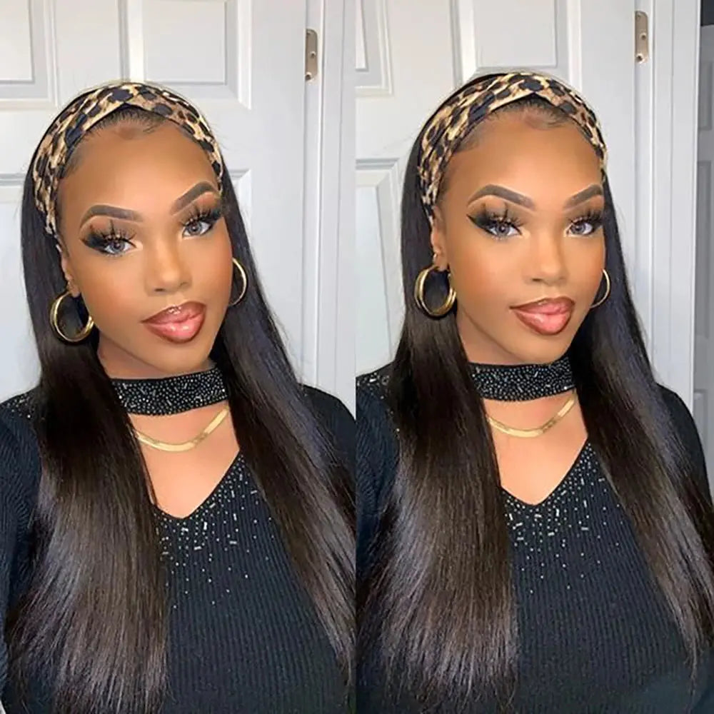Headband Wig Human Hair Bone Straight Human Hair Wigs Full Machine Made Peruvian Human Hair Wigs For Black Women Easy to Go 180% NovaCart