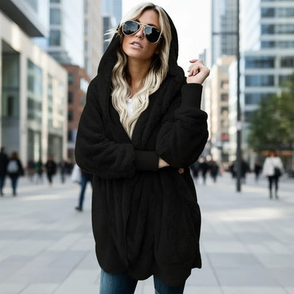 Double Fleece Plush Hooded Cardigan Jacket Women FitiqueFit