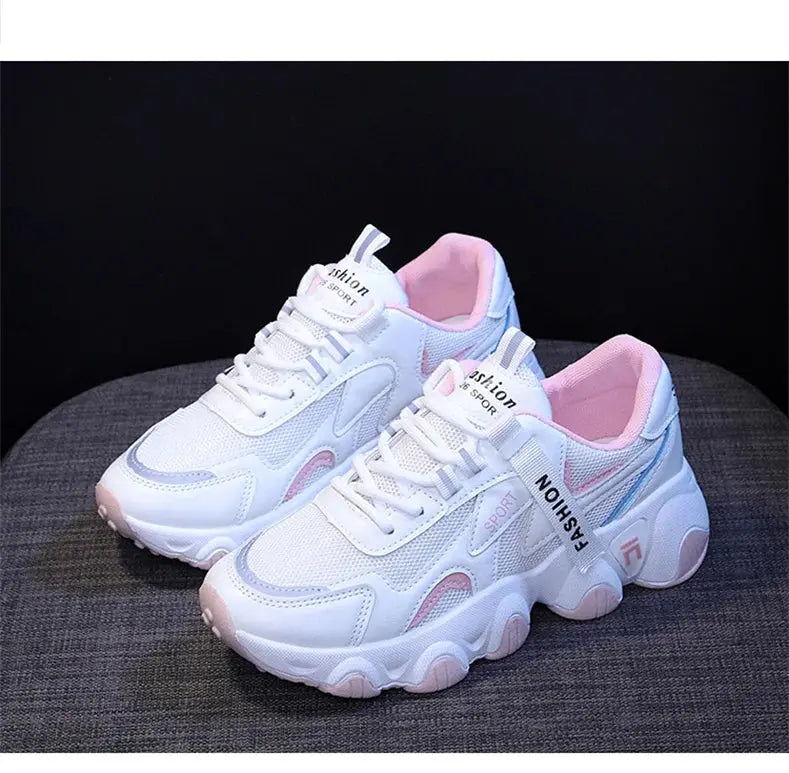 CINESSD 2023 Trendy Mesh Platform Sneakers Leather Shoes Breathable Casual Sports Shoes Women Flats NovaCart