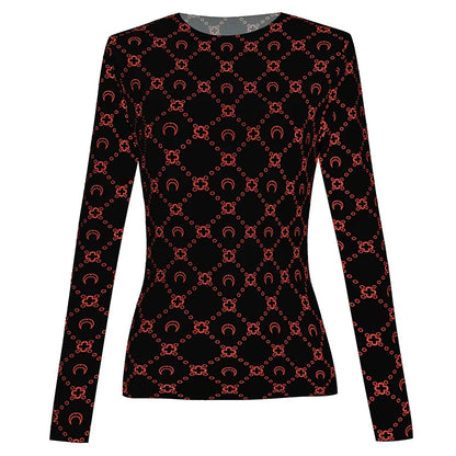 Woman Clothes Korean Moon Print Long Sleeve T-Shirt Fashion Casual Layered Sun Protection Top Ice Silk Basic Tee Spring Autumn NovaCart
