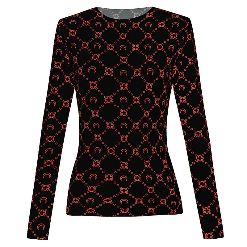 Woman Clothes Korean Moon Print Long Sleeve T-Shirt Fashion Casual Layered Sun Protection Top Ice Silk Basic Tee Spring Autumn NovaCart