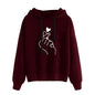 Autumn Fleece Hoodie Solid Color Finger Heart Hooded Korean Fashion Sweatshirts Long Sleeve Top Drawstring Pockets Loose Hoodies NovaCart