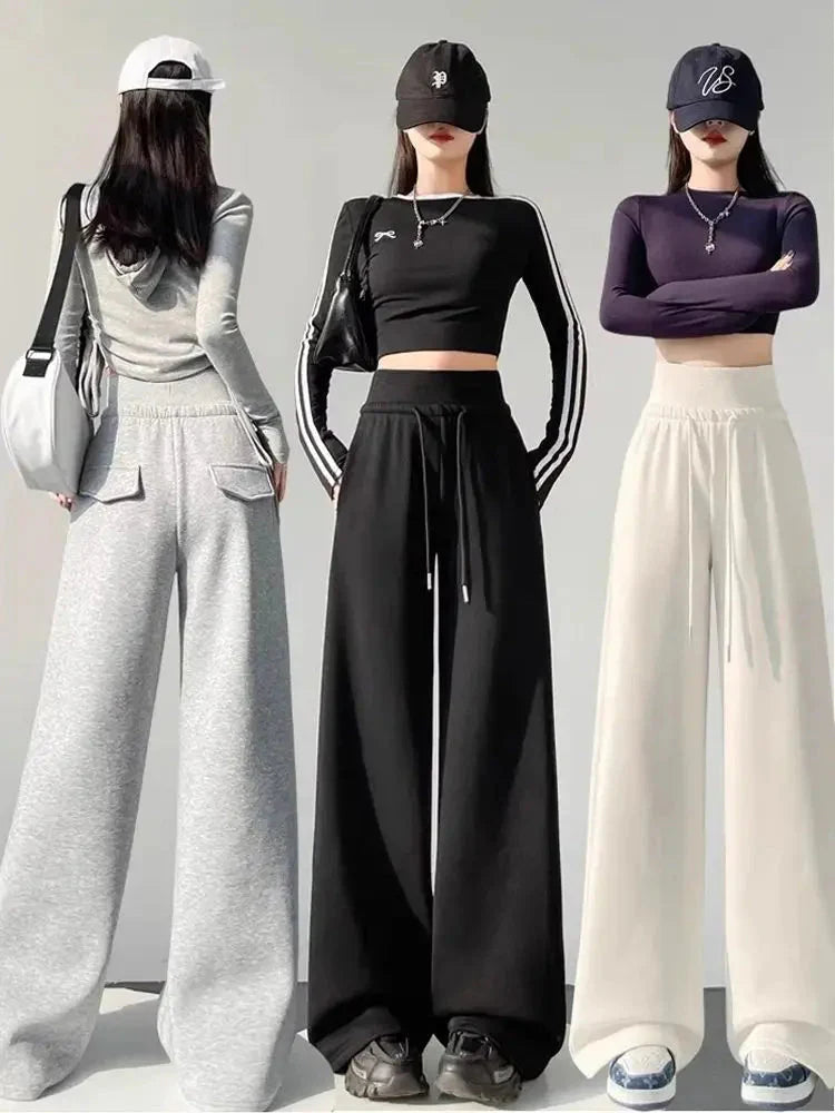 Gray High-Waist Loose Wide-Leg Straight Pants Women FitiqueFit