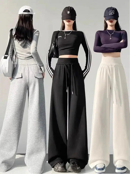 Gray High-Waist Loose Wide-Leg Straight Pants Women FitiqueFit