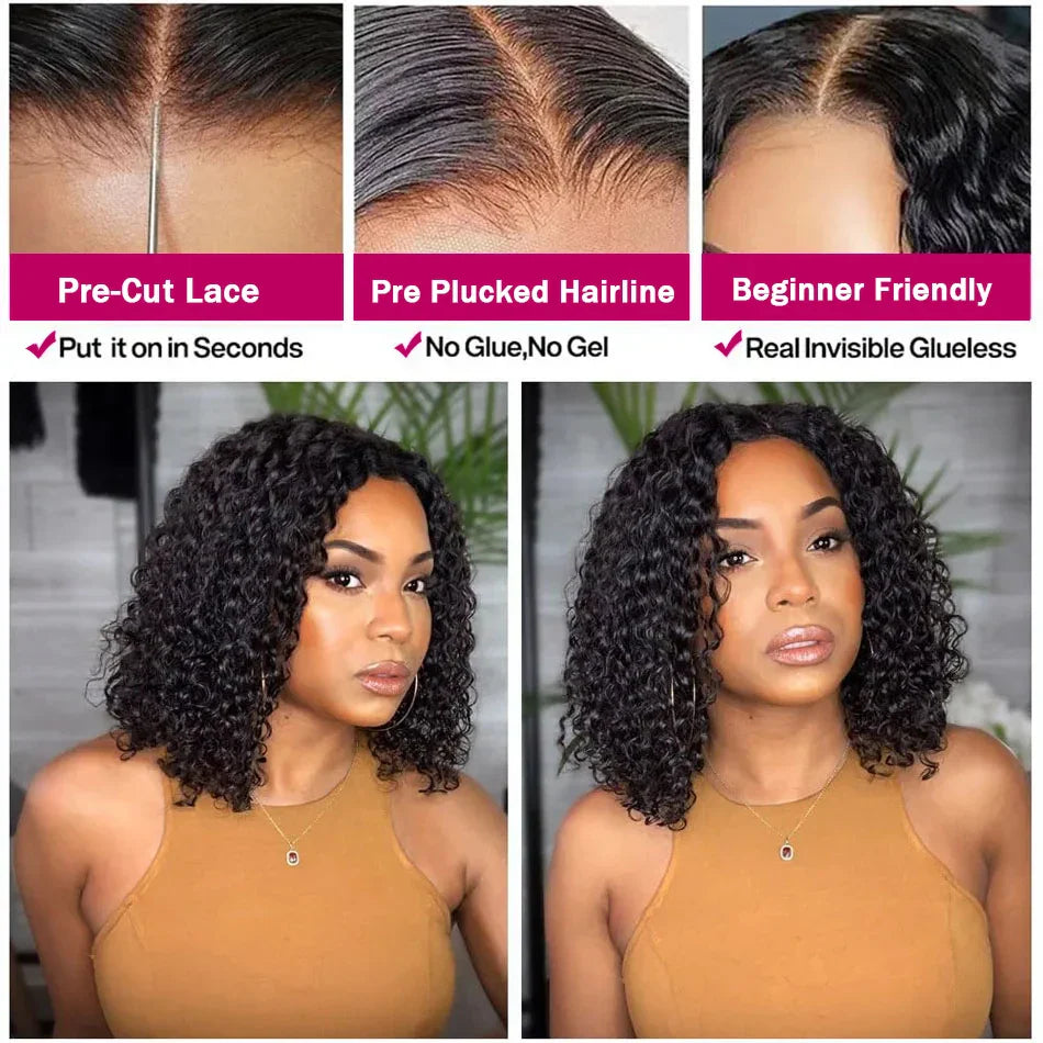 Jerry Curly Short Bob Wigs 13x6 Lace Frontal Human Hair Wigs 5x5 Glueless Wigs Lace Closure Transparent 13x4 Lace Font Wigs HOL stores