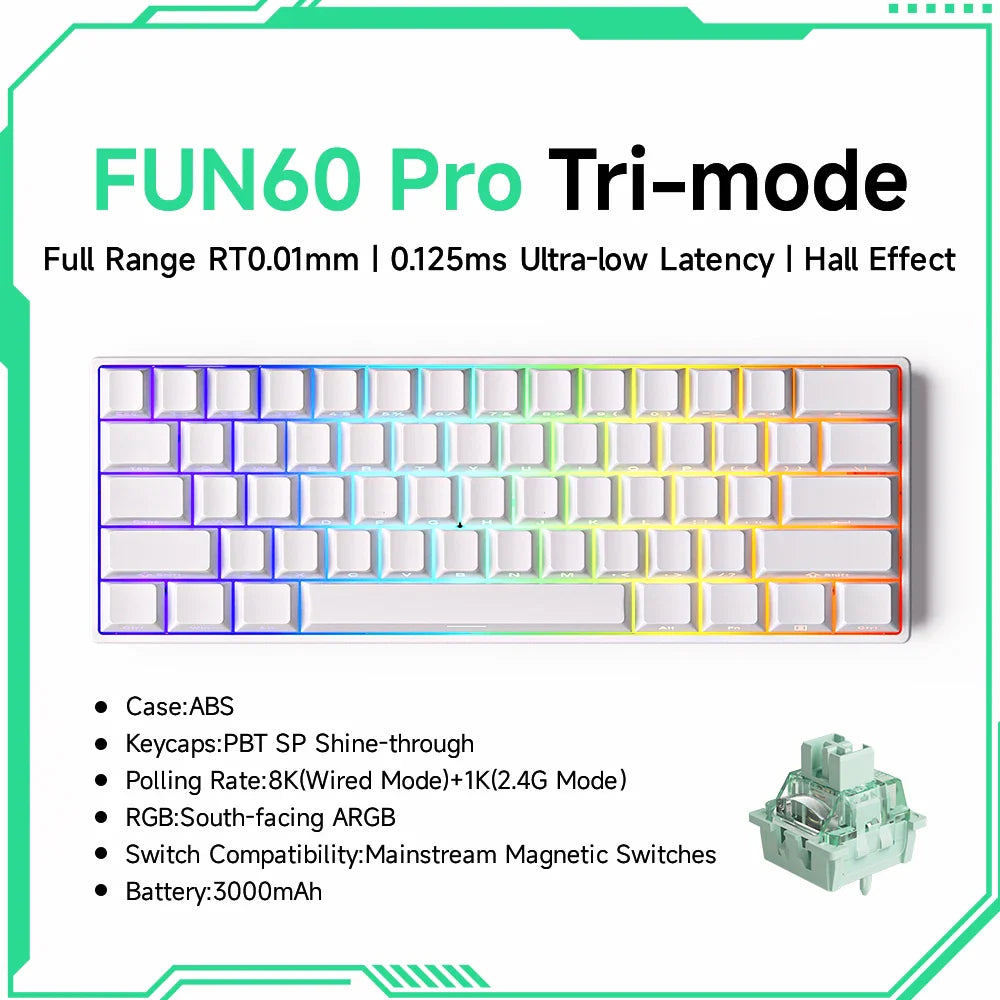 Akko MonsGeek FUN60 Mechanical Keyboard Magnetic Switch 60% Gaming Keyboards Rapid Trigger 0.01mm 8K ARGB HE/TMR Custom Keyboard Pi-Mart