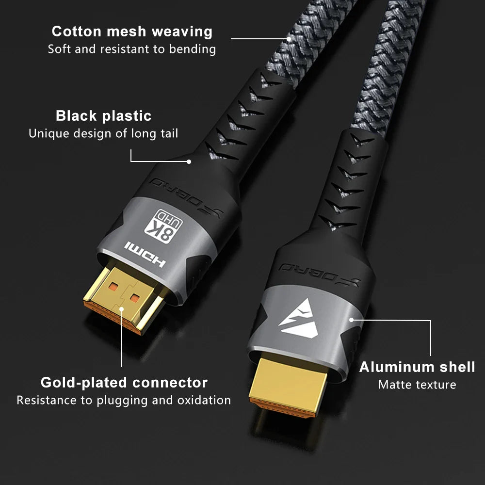8K HDMI Cable 2.1 48Gbps  High Speed HDMI Braided Cord-4K@120Hz 8K@60Hz, DTS:X, HDCP 2.2 & 2.3, HDR 10 for Compatible Laptop/PS5 Pi-Mart