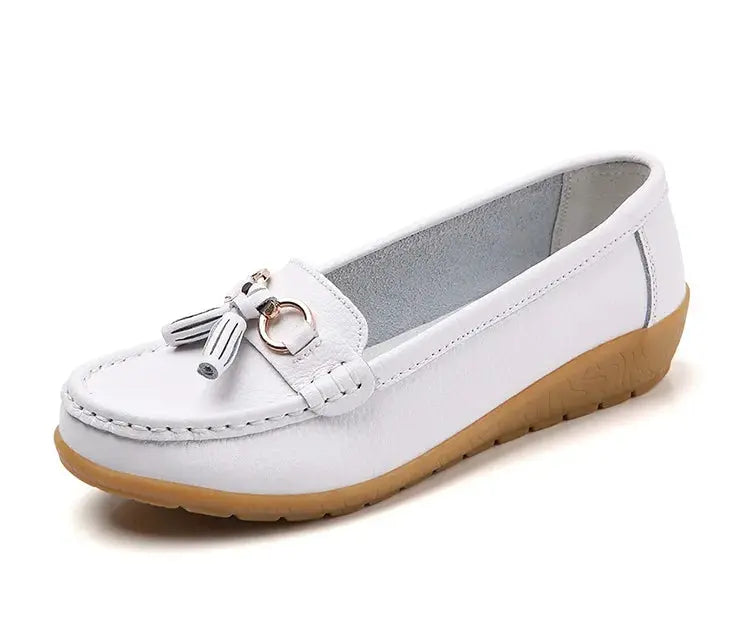 Women's Loafers White Shoes For Woman Genuine Leather Flats And Loafers Slip On Comfortable Woman Shoes Leather Women Moccasins NovaCart