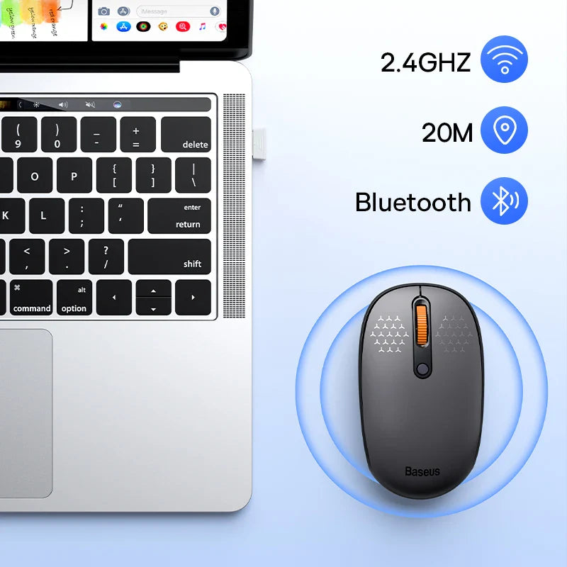 Baseus Mouse Bluetooth Wireless Computer 1600DPI Silent Mouse with 2.4GHz USB Nano Receiver for PC MacBook Tablet Laptop Mouse Pi-Mart