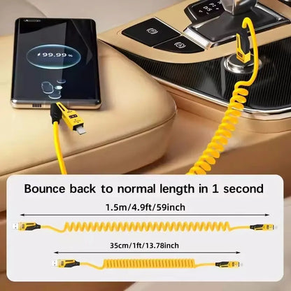 4 in 1 65W Spring Short Data Cable 6A USB Type C Spring Telescopic Quick Charger Wire Spring USB Cable for iPhone 16 15 14 13 Pi-Mart
