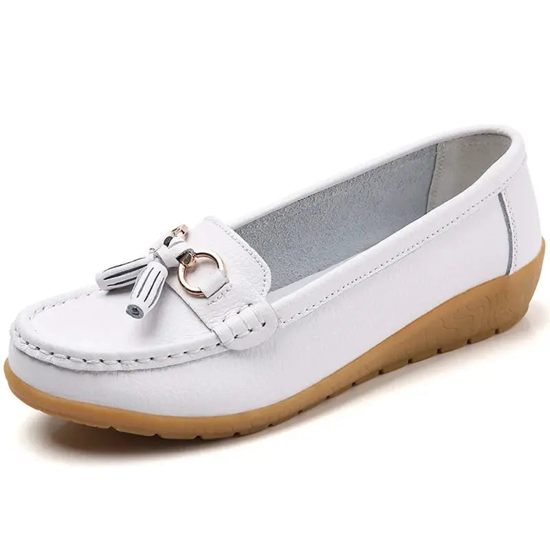 Women's Loafers White Shoes For Woman Genuine Leather Flats And Loafers Slip On Comfortable Woman Shoes Leather Women Moccasins NovaCart