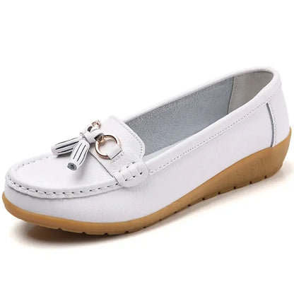Women's Loafers White Shoes For Woman Genuine Leather Flats And Loafers Slip On Comfortable Woman Shoes Leather Women Moccasins NovaCart