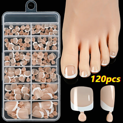 120pcs/Box French Tip Press-On Toenails Pink Color System Square Shape Foot Nails Short Length Glossy Finish False Toe Nails Set NovaCart