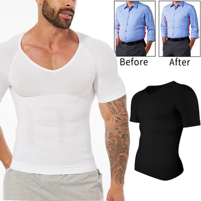 Men's Body Shaper Slimming Shirt Tummy Control Vest Compression Base Layer Slim Muscle Short Sleeve Shapewear NovaCart