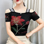 Women's Clothes New Design Sexy Off Shoulder Shiny Diamonds T-Shirts Luxury Brand Mesh Tees Tops Blouse Shirt NovaCart