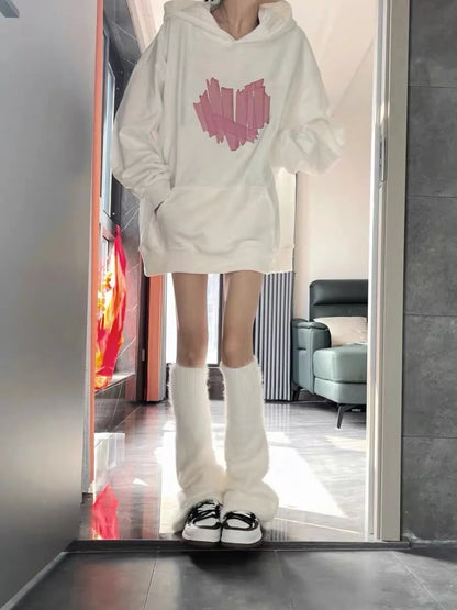 Hooded Cute Hoodies Womens Clothes Sherpa Abstract Lettering Youthwear Ribbed Hem Autunm Reducing Age Washable Apparel Sherpa NovaCart
