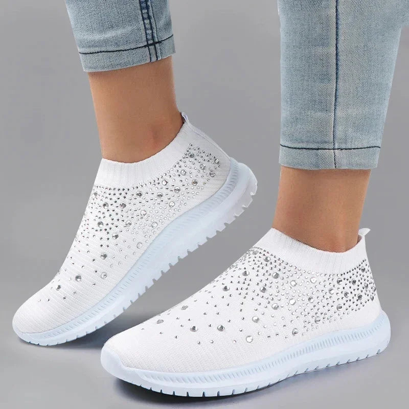 2024 New Crystal Breathable Mesh Sneaker Shoes for Women Comfortable Soft Bottom Flats Plus Size 43 Non Slip Casual Shoes Woman NovaCart