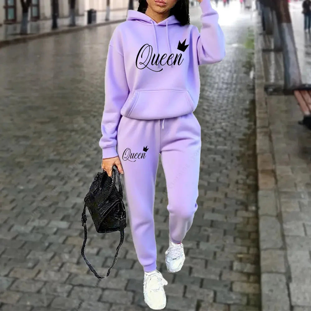 Women’s “Queen” Graphic 2-Piece Hoodie & Pants Tracksuit Set FitiqueFit