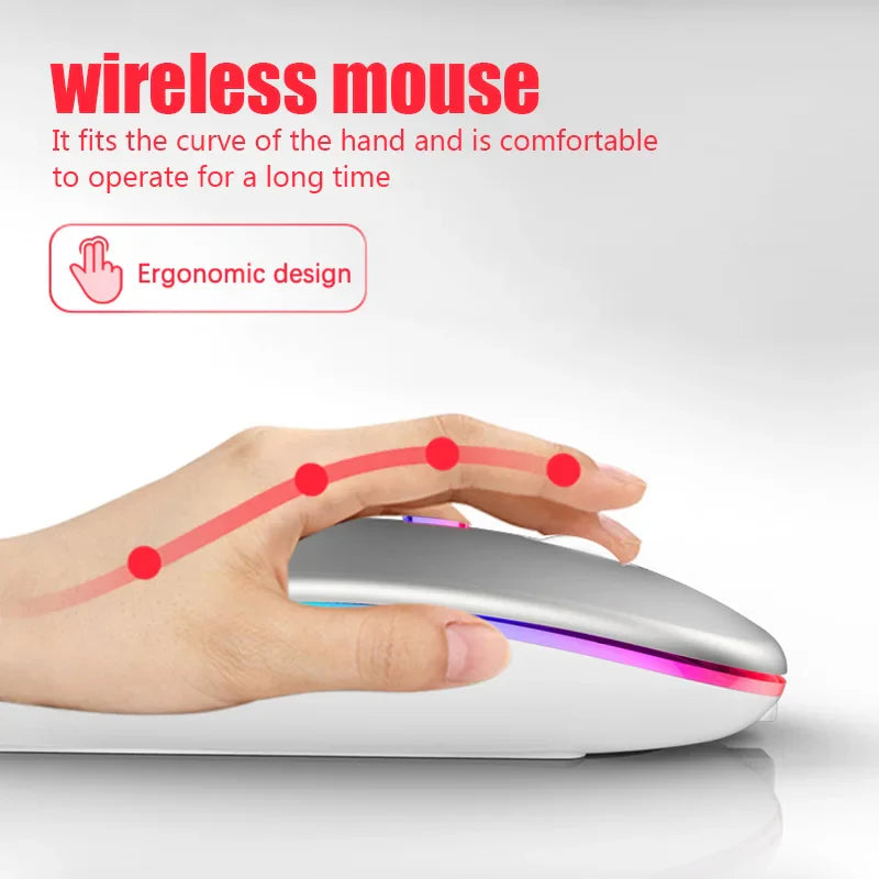 Rechargeable Bluetooth Wireless Mouse with 2.4GHz USB RGB 1600DPI Mouse for Computer Laptop Tablet PC Macbook Gaming Mouse Gamer Pi-Mart