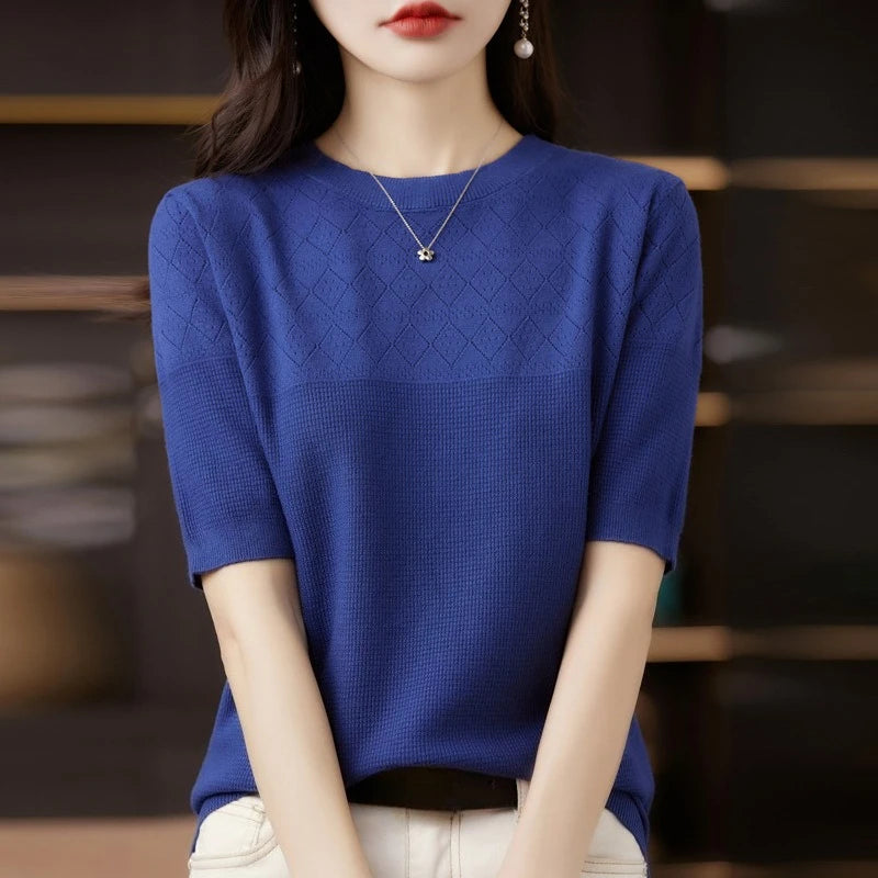 Summer Thin Knitted T Shirts for Women Casual Tees Ladies Fashion Blusas Harajuku T-Shirts Ropa Mujer Elegant Tops Woman Clothes NovaCart