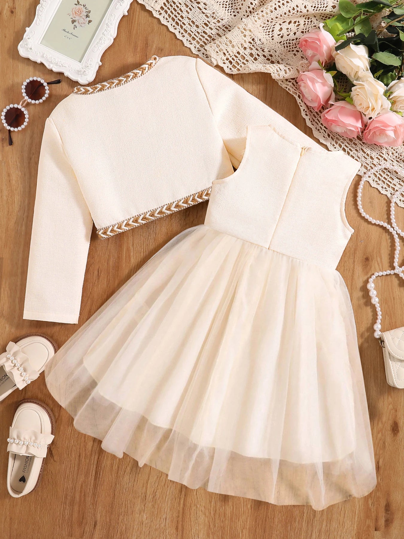 Girls' autumn fashion cute new dress, fluffy princess dress - white NovaCart