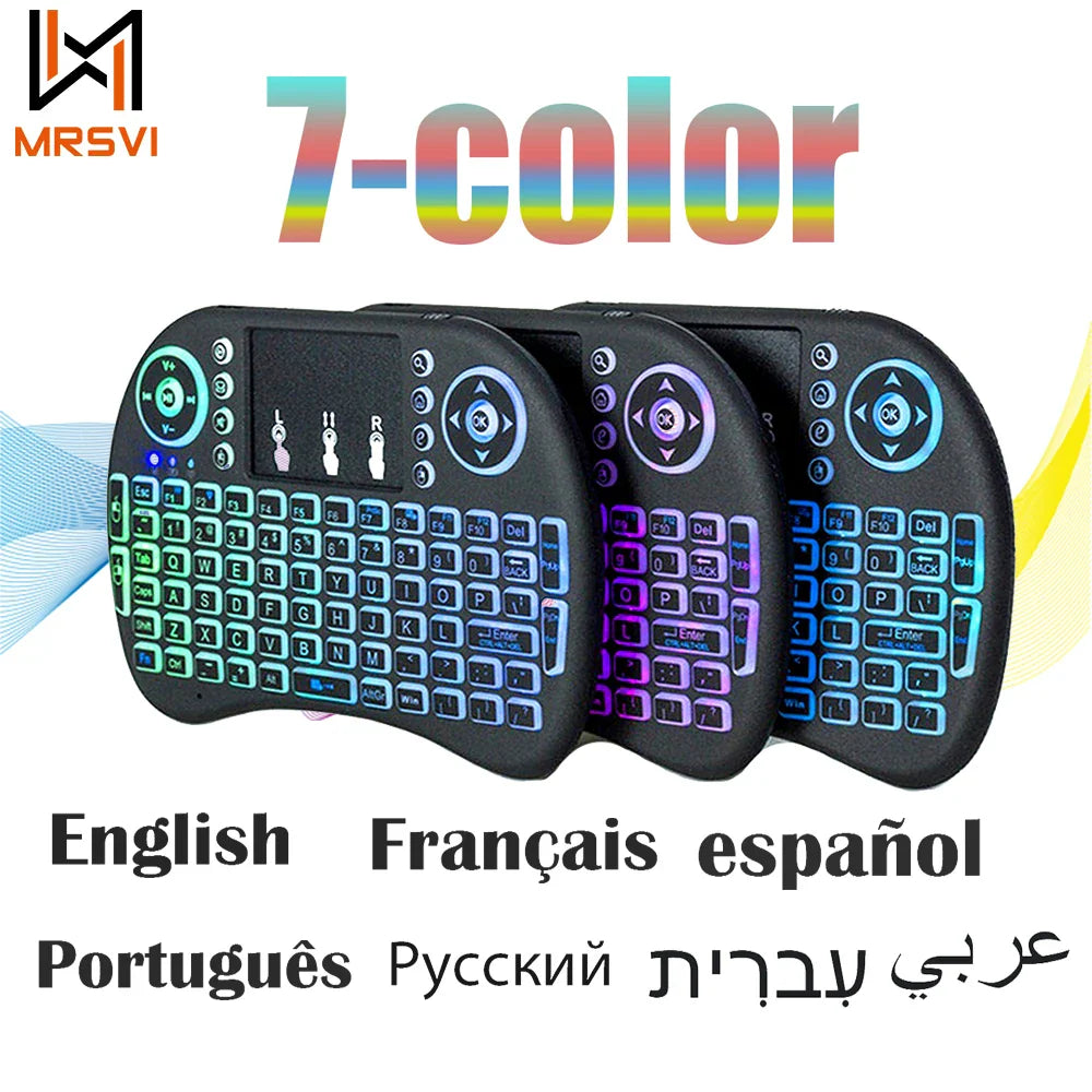 2.4G Air Mouse with Touchpad Keyboard i8 Arabic French Spanish Russian Backlit Mini Wireless Keyboard for PC Android TV Box Pi-Mart