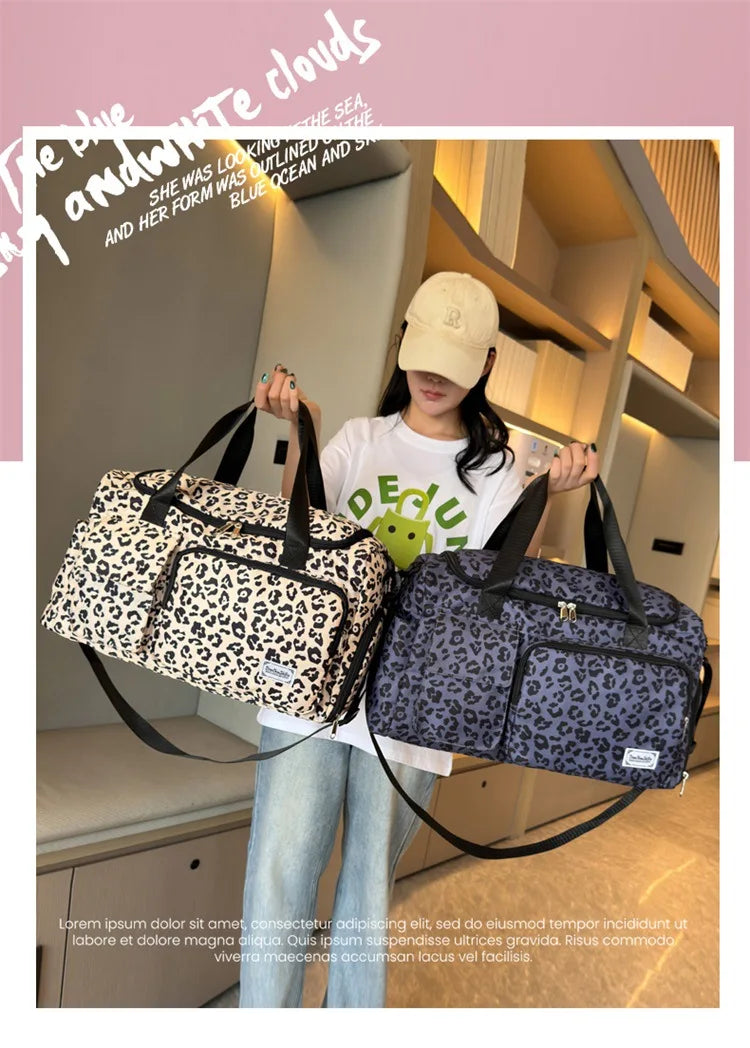Classic Leopard Print Large Capacity Leisure Luggage Bag with Multiple Pockets and Shoe Compartment Sports Fitness Travel Bag NovaCart