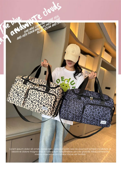Classic Leopard Print Large Capacity Leisure Luggage Bag with Multiple Pockets and Shoe Compartment Sports Fitness Travel Bag NovaCart