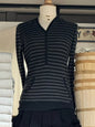 Gray Striped Waffle Hooded T-shirt Women Five  Button CottonSlim Long Sleeve Tee Shirt Casual Preppy Style Vintage Tshirt Y2k NovaCart