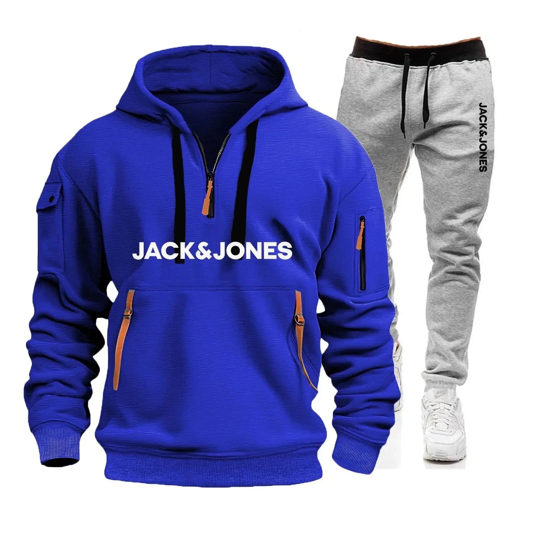 Two sets of men's sportswear for autumn/Winter 2025, including a sweatshirt and two sets of fitness jogging pants with wool caps NovaCart