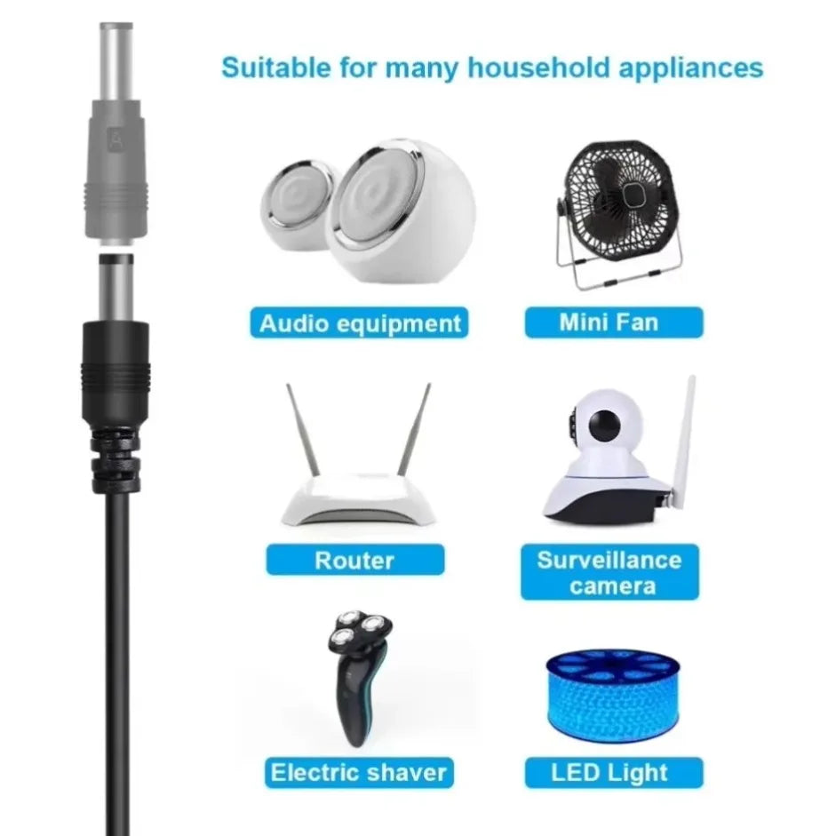 Universal Power Cable USB to DC 5.5 * 2.1mm Jack 5V Charging Cord with 8 Selectable Connector Tips for CCTV Cameras TV Box Pi-Mart