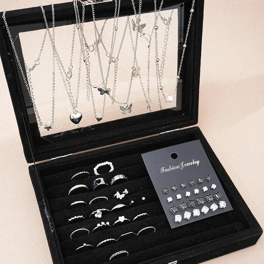 51 Pcs/Set Silver Color Chic Jewelry Set For Women Fashion Butterfly Heart Pearl Necklaces, Earrings, Rings, Match Daily Outfits NovaCart