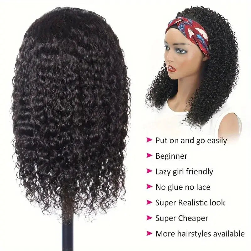 200% Density Human Hair Wig Short Headband Bob Wig Natural Black Short Curly Bob Cut Glueless Kinky Curly Headband Wig NovaCart