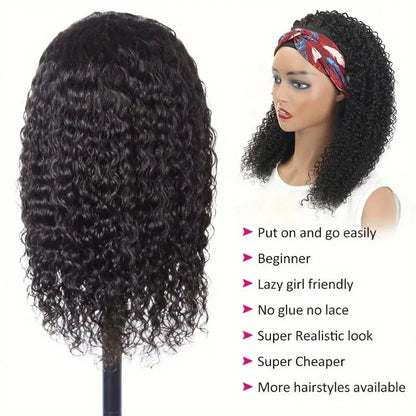 200% Density Human Hair Wig Short Headband Bob Wig Natural Black Short Curly Bob Cut Glueless Kinky Curly Headband Wig NovaCart