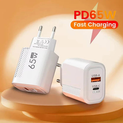 65W GaN Fast Charging USB Type C Charger US/EU Plug PD 3.0 Quick Charge Wall Charger For Phone Adapter For iPhone Huawei Samsung Pi-Mart