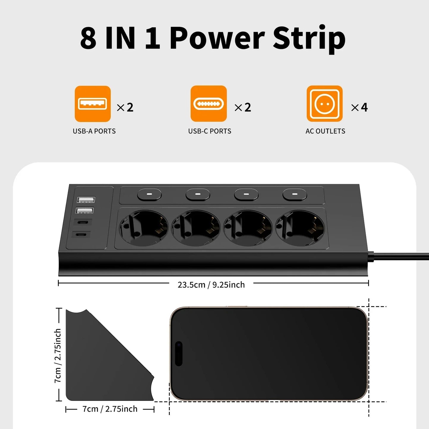 EU desktop corner power strip, a power strip with multiple switches independently controlling the outlets, extension cord power Pi-Mart