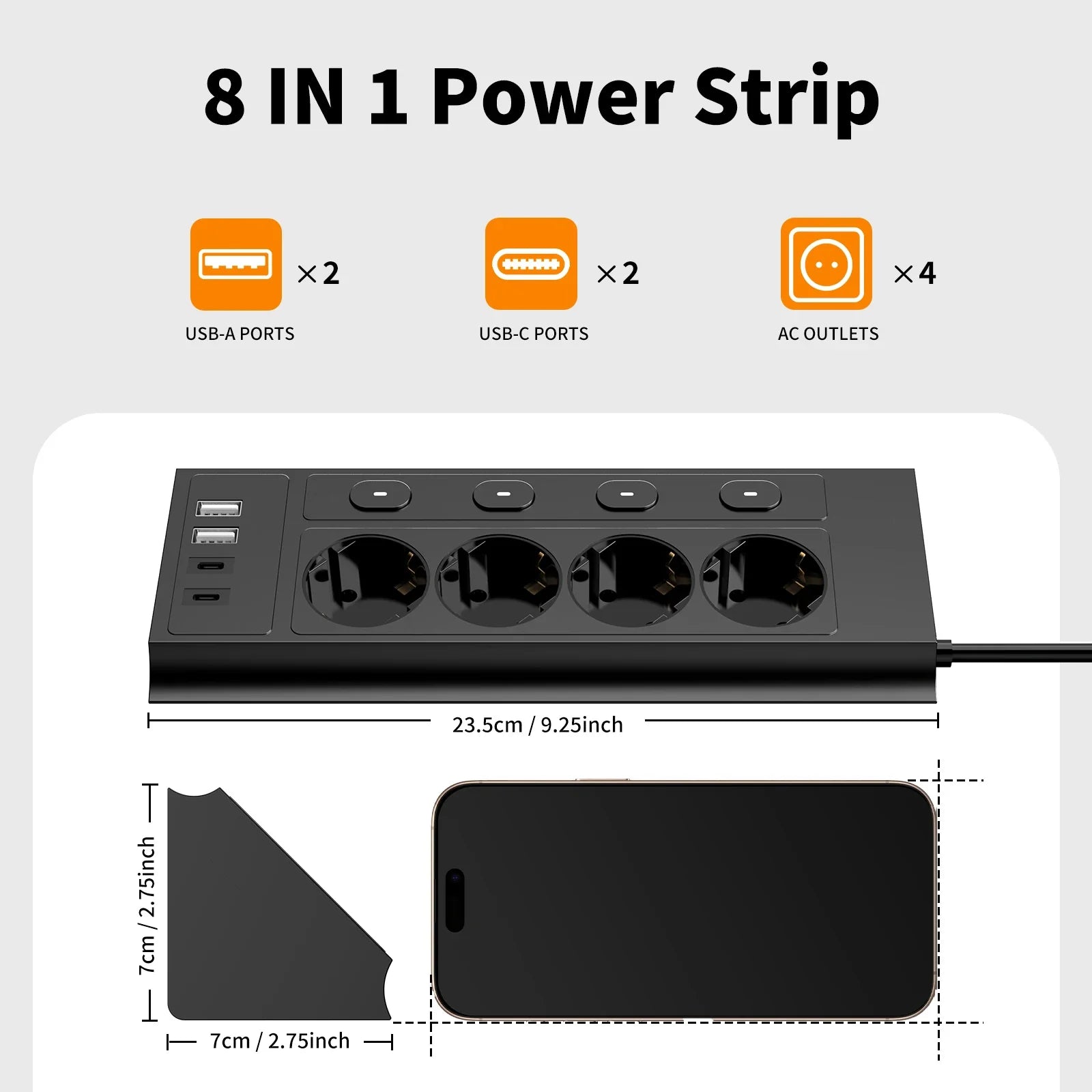 EU desktop corner power strip, a power strip with multiple switches independently controlling the outlets, extension cord power Pi-Mart